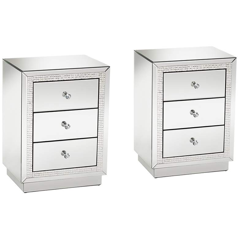 Image 2 Karina 19" Wide 3-Drawer Beaded Mirrored Side Tables Set of 2