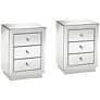 2_Karina 19" Wide 3-Drawer Beaded Mirrored Side Tables Set of 2