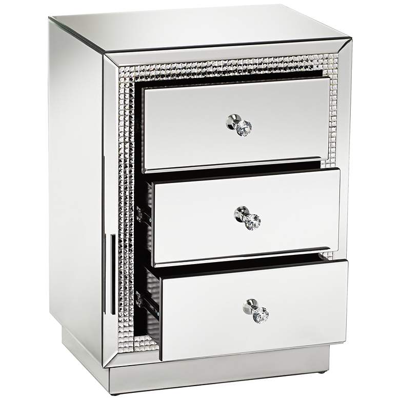 Image 5 Karina 19" Wide 3-Drawer Beaded Mirrored Side Tables Set of 2 more views