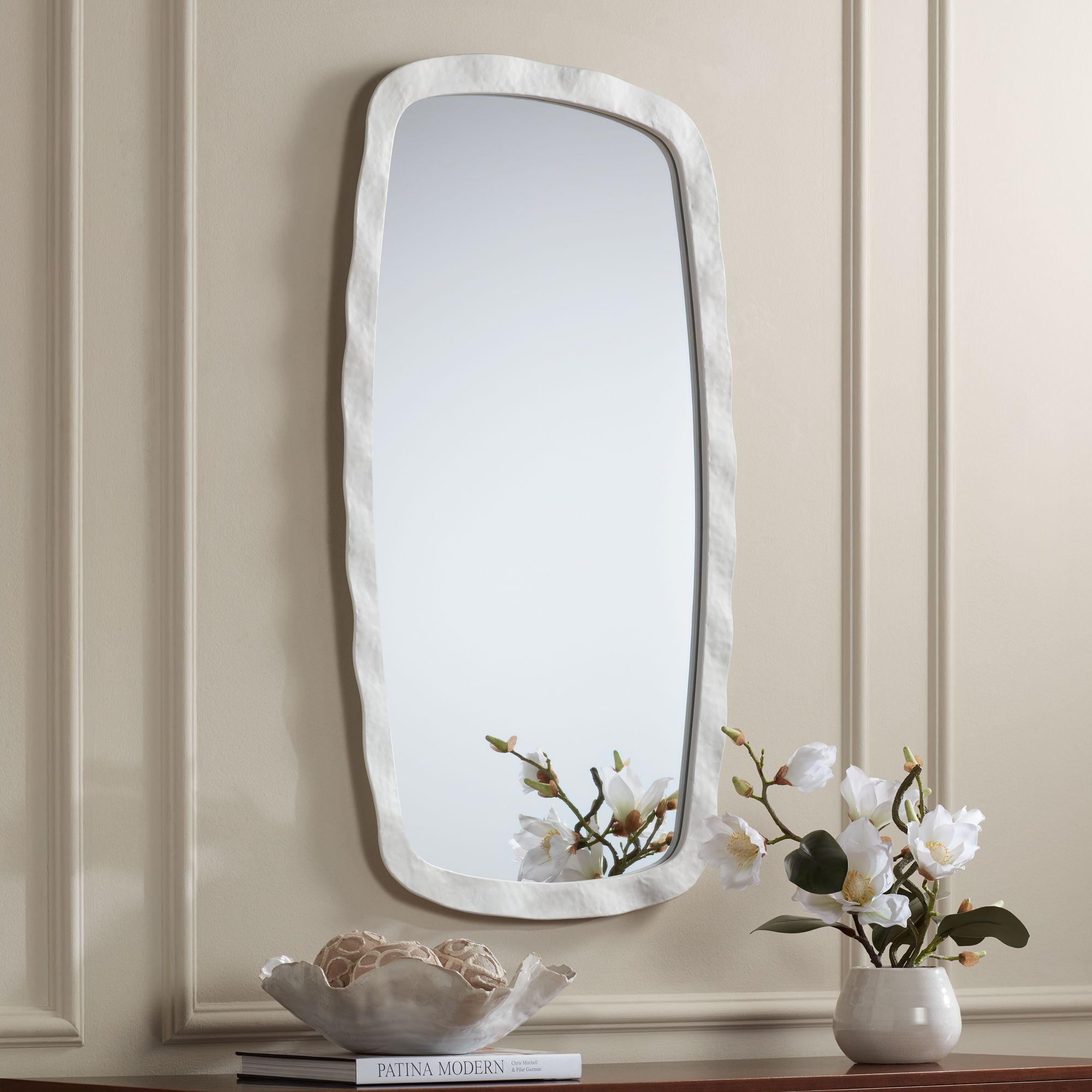 Karina Textured White 22 1/4" x 38" Wall Mirrors Set of 2