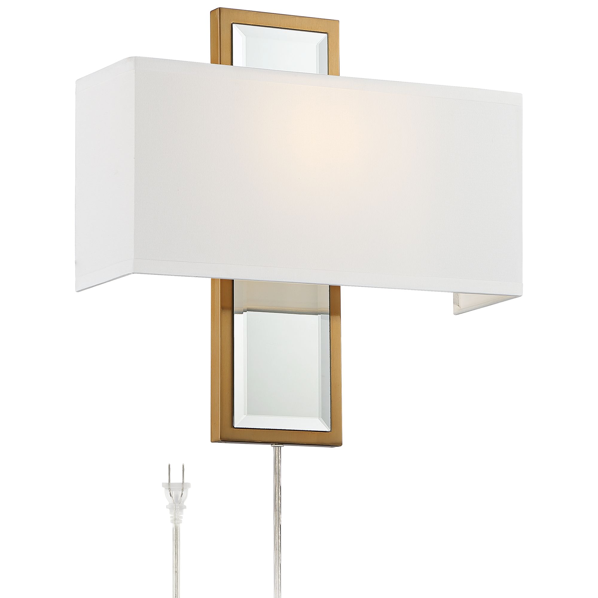 Karis Antique Brass Metal and Mirrored Plug-In Wall Lamp