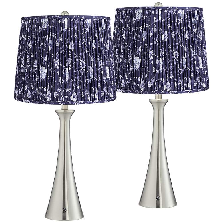 Image 1 Karl Brushed Nickel USB Table Lamps Set of 2 with Deep Blue Shades