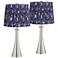 Karl Brushed Nickel USB Table Lamps Set of 2 with Deep Blue Shades