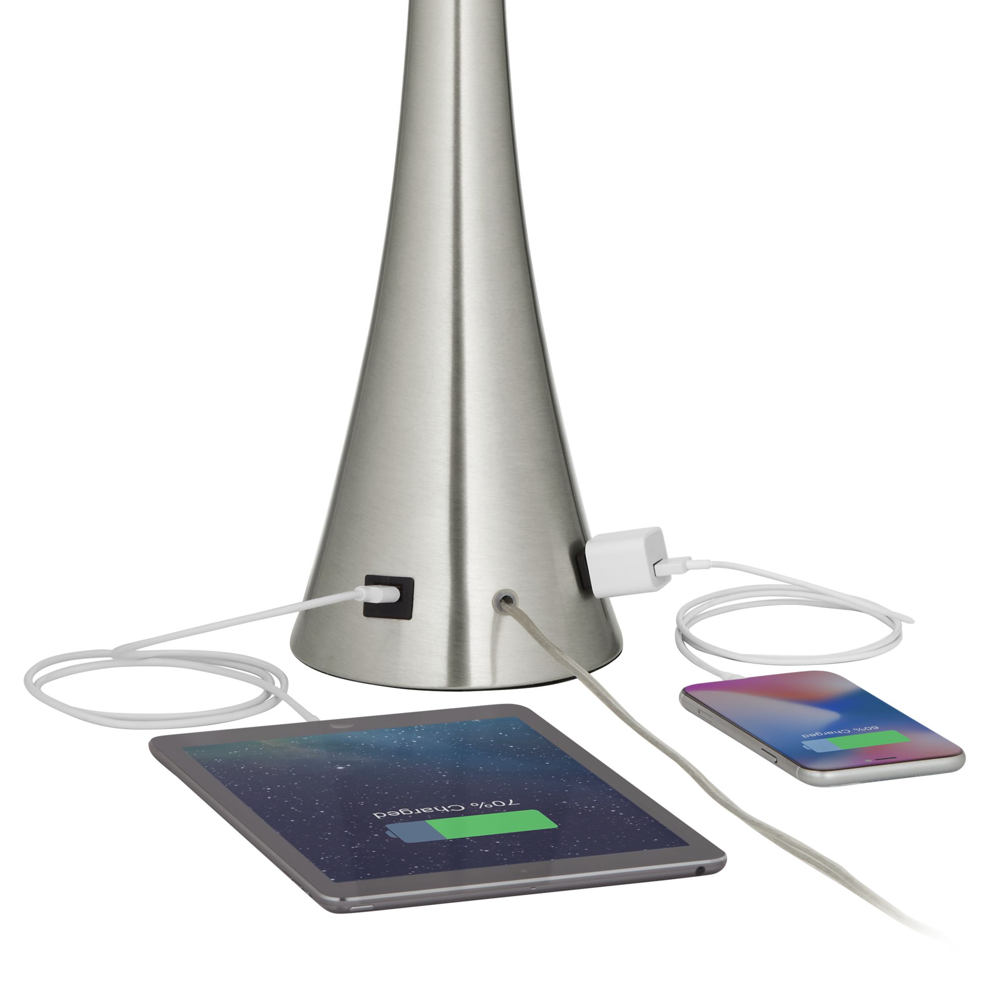 Image 3 Karl Brushed Nickel USB Table Lamps Set of 2 with Meadow Shades more views