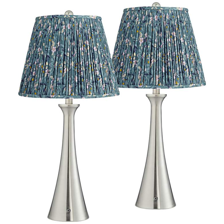 Image 1 Karl Brushed Nickel USB Table Lamps Set of 2 with Misha Blue Shades
