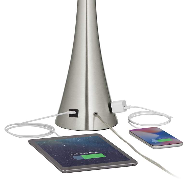 Image 3 Karl Brushed Nickel USB Table Lamps Set of 2 with Misha Blue Shades more views