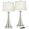 Karl Dimmable Brushed Nickel Lamps With USB With 8" Square Risers