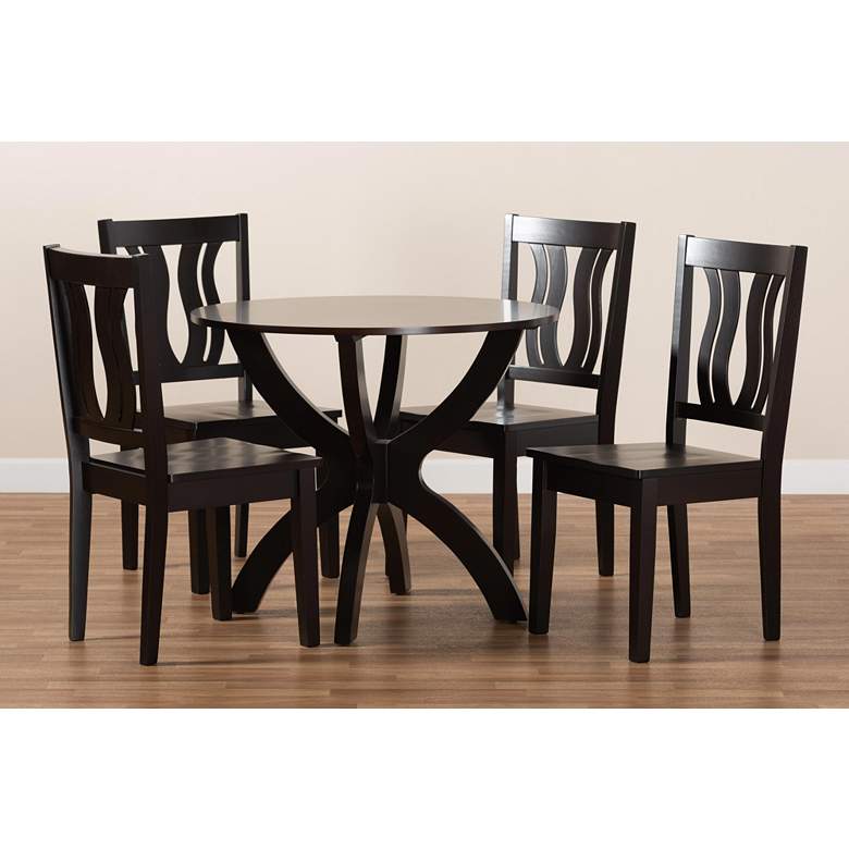 Image 7 Karla Dark Brown Wood 5-Piece Dining Table and Chair Set more views