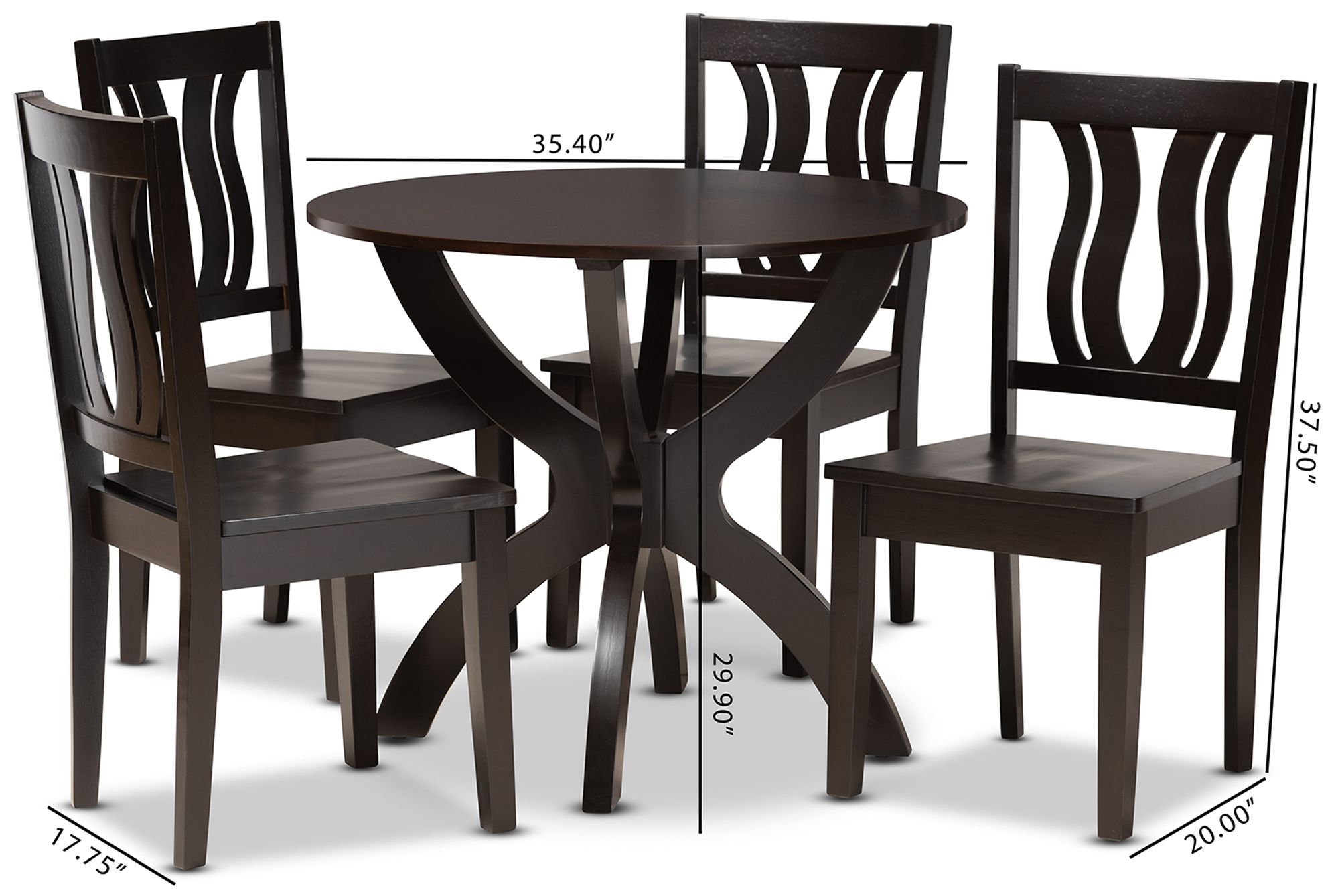Karla Dark Brown Wood 5-Piece Dining Table and Chair Set