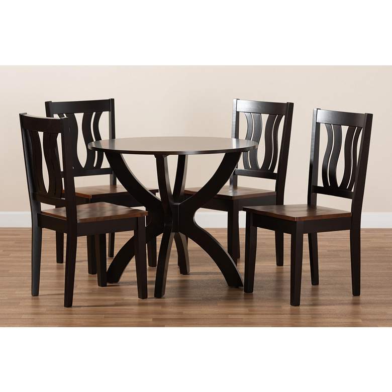 Image 7 Karla Two-Tone Brown Wood 5-Piece Dining Table and Chair Set more views