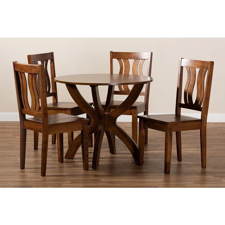 Image 7 Karla Walnut Brown Wood 5-Piece Dining Table and Chair Set more views