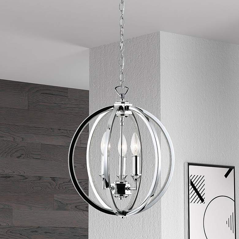 Image 1 Karland 14" Wide 3 Light Crystal Studded Banding Chrome Chandelier