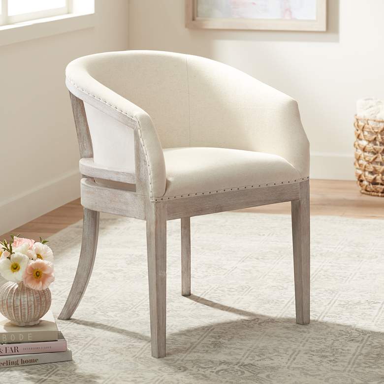 Image 1 Karlina Oatmeal Cotton Whitewashed Accent Chair