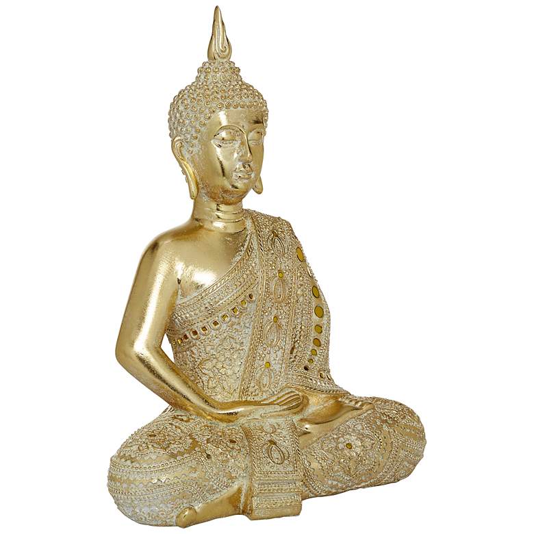 Image 2 Karma 19 1/2" High Matte Gold Mirrored Buddha Statue