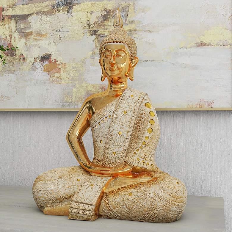 Image 1 Karma 19 1/2" High Matte Gold Mirrored Buddha Statue