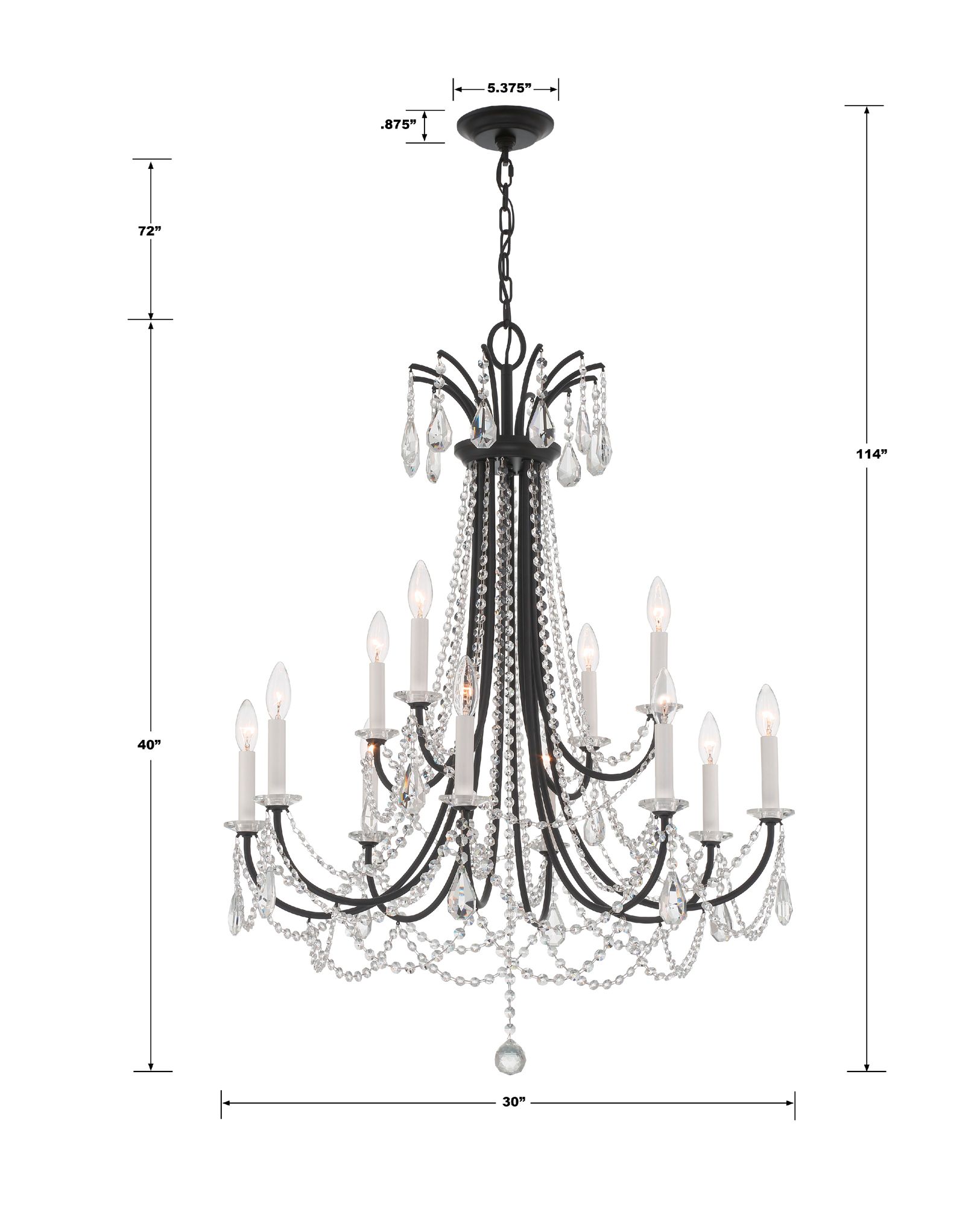 Karrington 30" Wide Matte Black 12-Light Chandelier