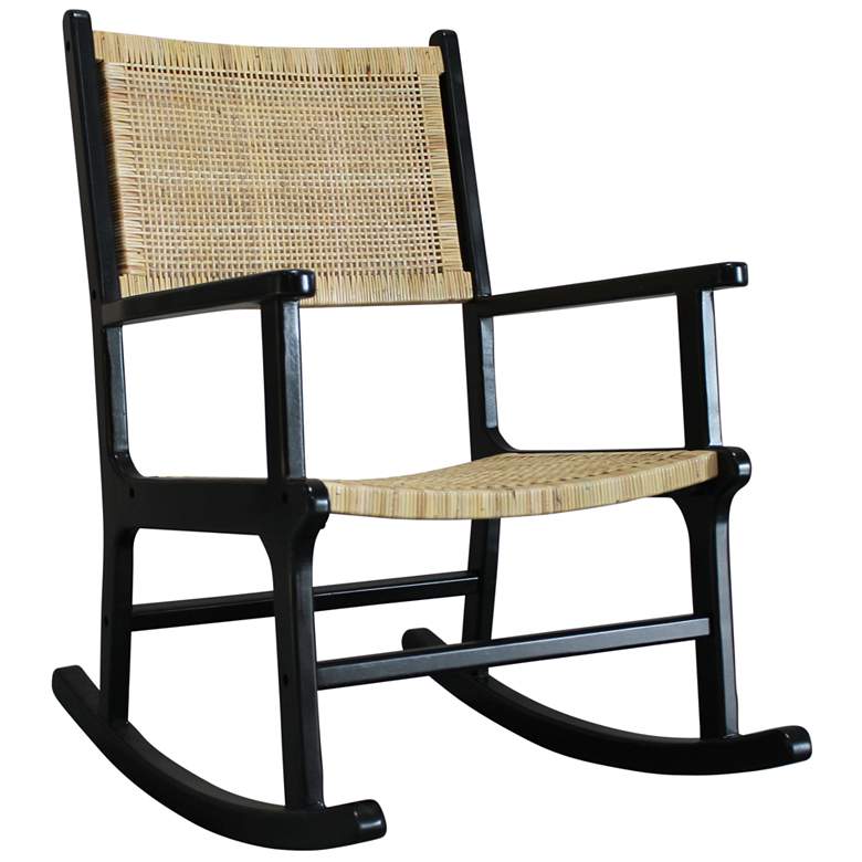 Wooden Rattan Rocking Chair Karson Natural Rattan and Black Wood Rocking Chair - #8451F | Lamps Plus