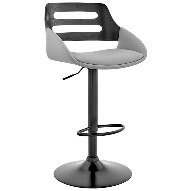 Image 1 Karter Adjustable Barstool in Black Finish with Gray Faux Leather