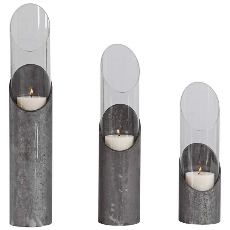 Image 2 Karter Raw Iron Angular Pillar Candle Holders Set of 3
