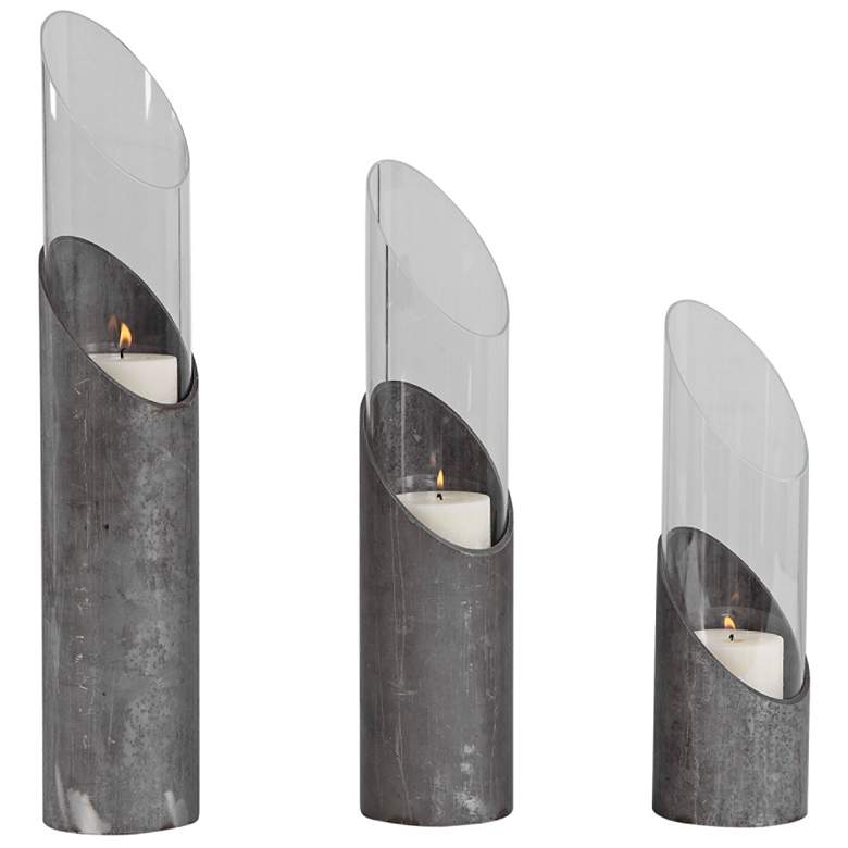 Image 3 Karter Raw Iron Angular Pillar Candle Holders Set of 3 more views