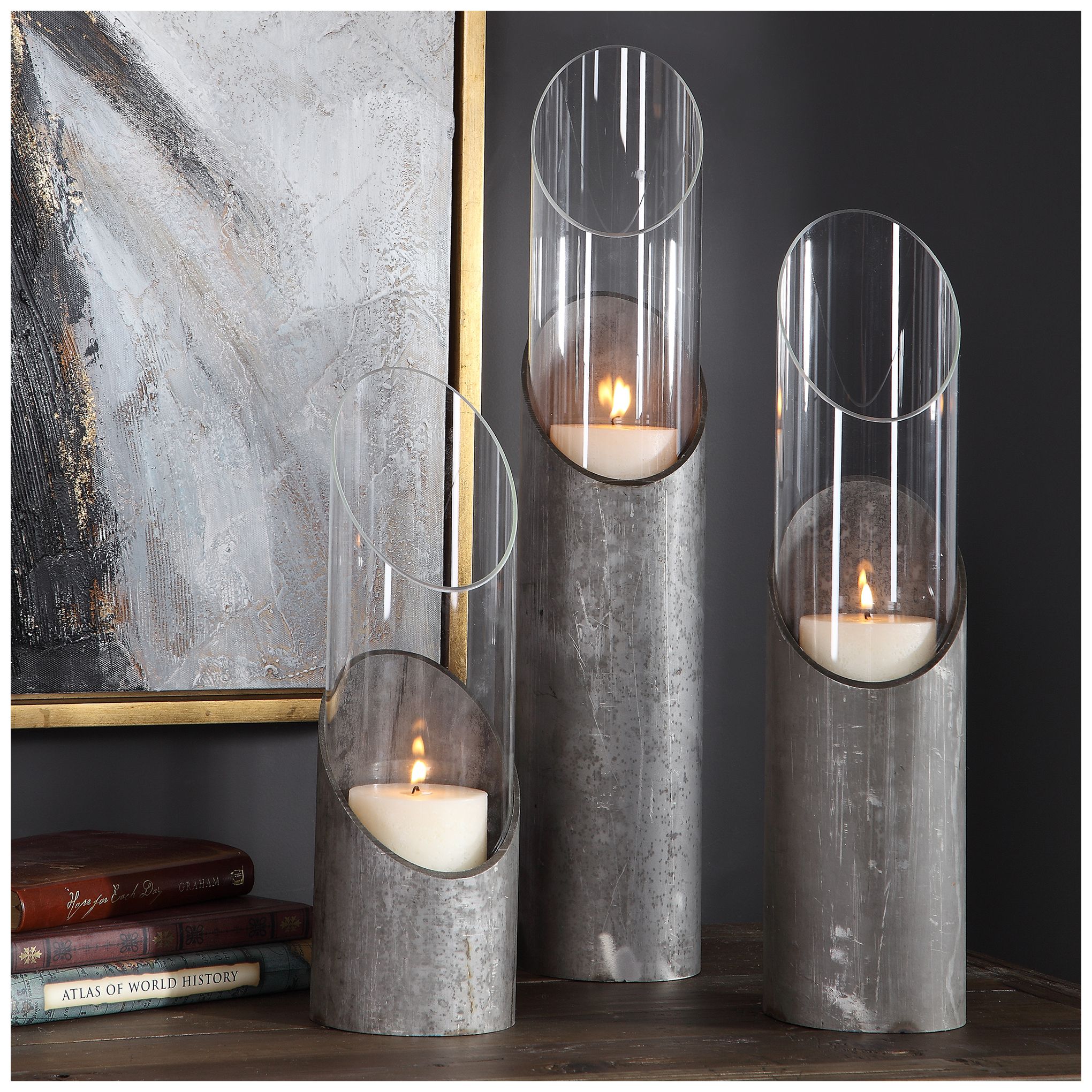 Image 4 Karter Raw Iron Angular Pillar Candle Holders Set of 3 more views