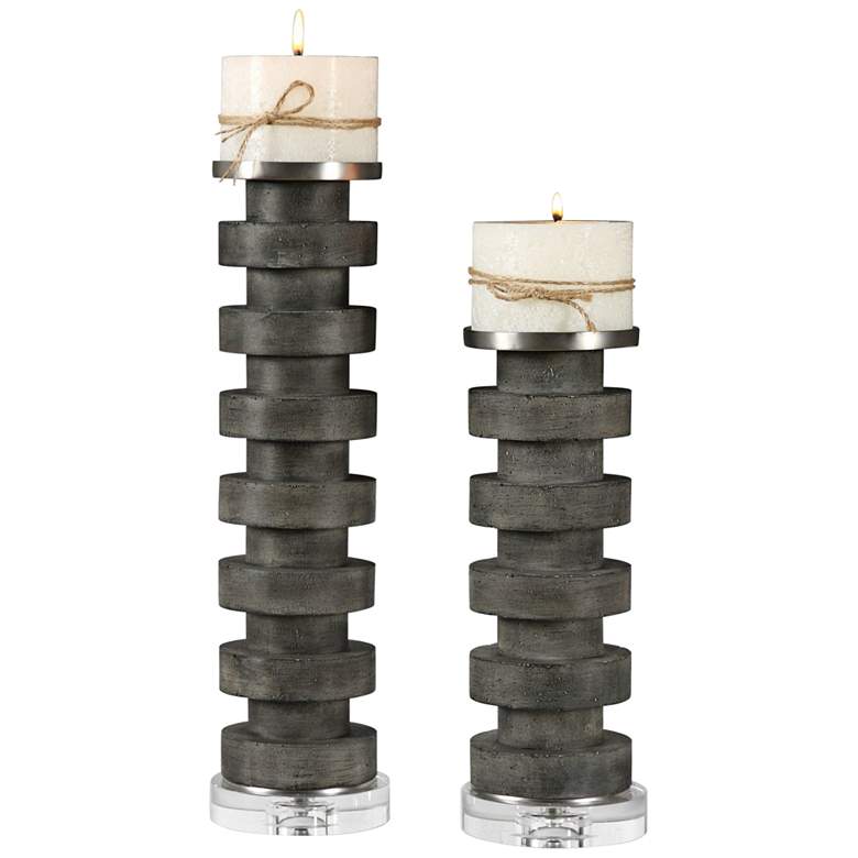 Image 2 Karun Charcoal Concrete 2-Piece Pillar Candle Holder Set
