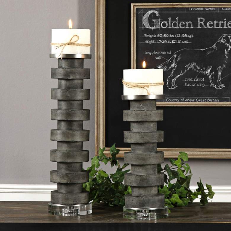 Image 1 Karun Charcoal Concrete 2-Piece Pillar Candle Holder Set