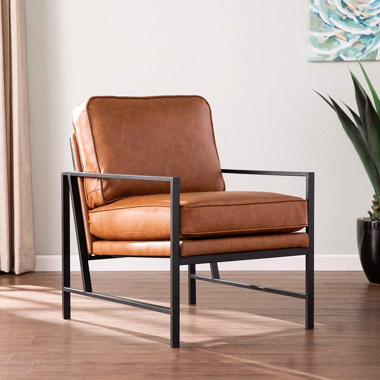 Image 1 Karynmere Black Metal and Brown Faux Leather Accent Chair