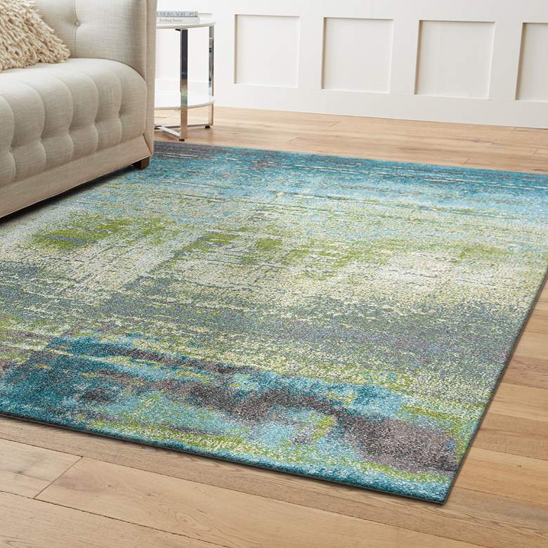 Image 2 Kas Illusions 6206 5&#39;3 inchx7&#39;7 inch Blue and Green Area Rug