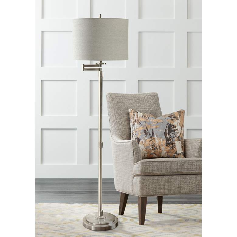 Image 1 Kasaday 62" High Brushed Steel Swing Arm Floor Lamp