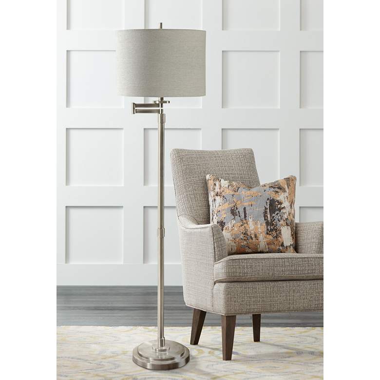 Image 1 Kasaday 62 inch High Brushed Steel Swing Arm Floor Lamp