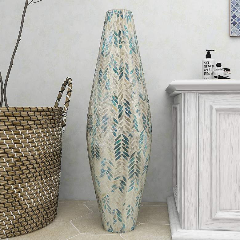 Image 1 Kasey White Gray Mother of Pearl 33 1/4"H Decorative Vase