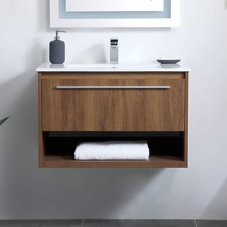 Image 1 Kasper 30" Wide Walnut Brown Single Sink Bathroom Vanity