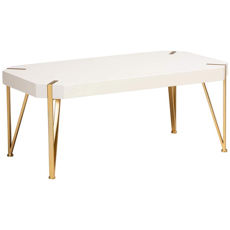 Image 2 Kassa 43 1/2" Wide White Wood and Brushed Gold Coffee Table