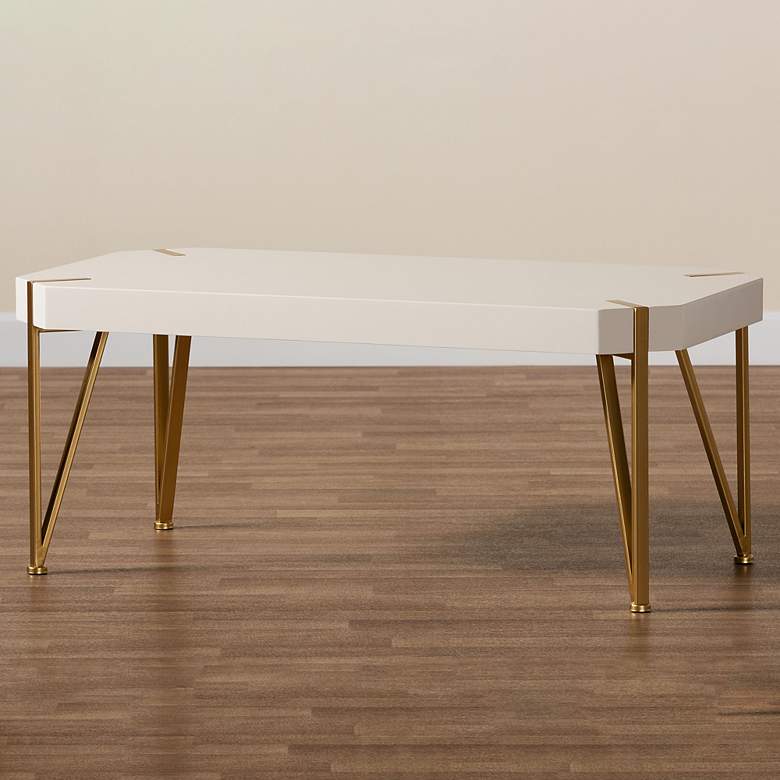 Image 1 Kassa 43 1/2 inch Wide White Wood and Brushed Gold Coffee Table