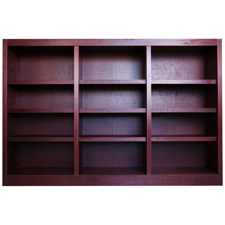 Image 2 Kassa 72" Wide Cherry Wood 12-Shelf Wall Storage Bookcase