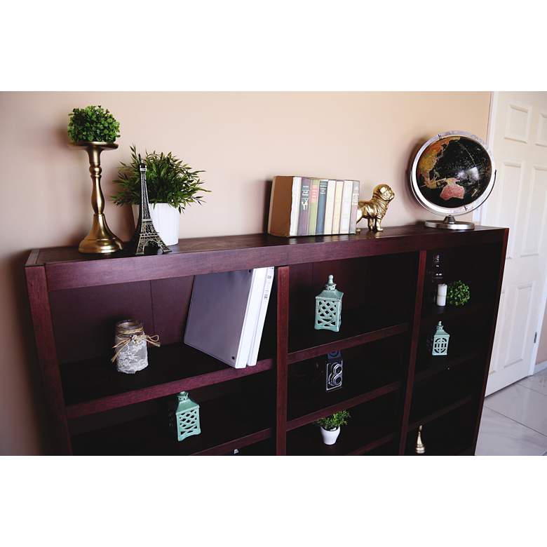 Image 5 Kassa 72" Wide Cherry Wood 12-Shelf Wall Storage Bookcase more views