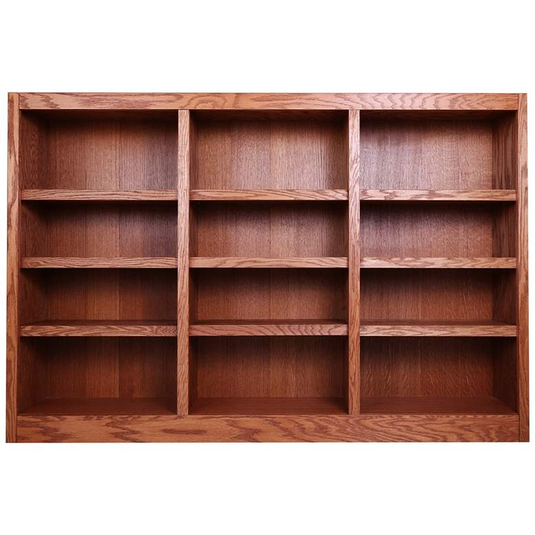 Image 2 Kassa 72 inch Wide Dry Oak Wood 12-Shelf Wall Storage Bookcase