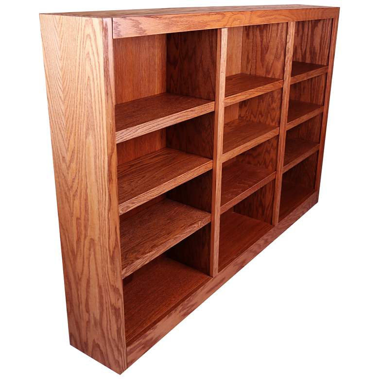Image 3 Kassa 72" Wide Dry Oak Wood 12-Shelf Wall Storage Bookcase more views