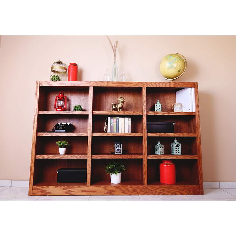 Image 4 Kassa 72" Wide Dry Oak Wood 12-Shelf Wall Storage Bookcase more views