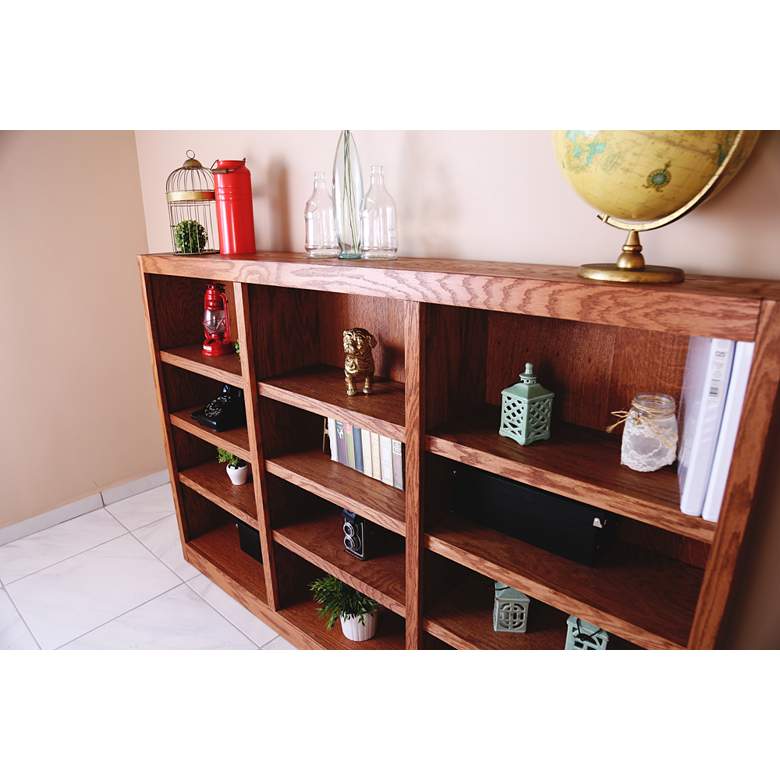 Image 6 Kassa 72" Wide Dry Oak Wood 12-Shelf Wall Storage Bookcase more views