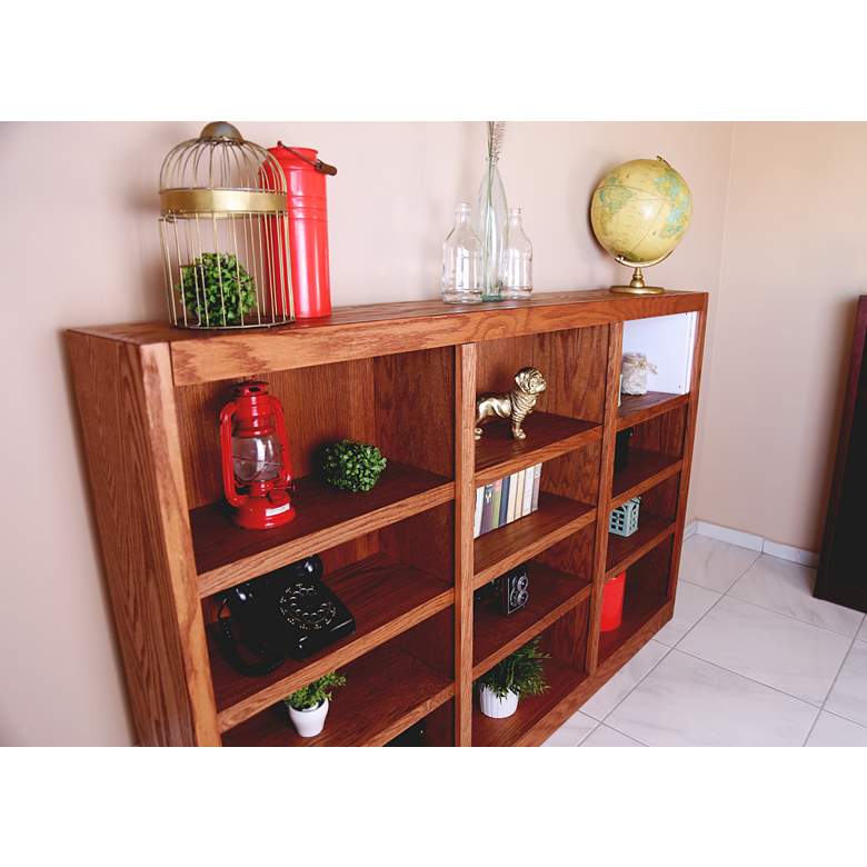 Image 7 Kassa 72" Wide Dry Oak Wood 12-Shelf Wall Storage Bookcase more views