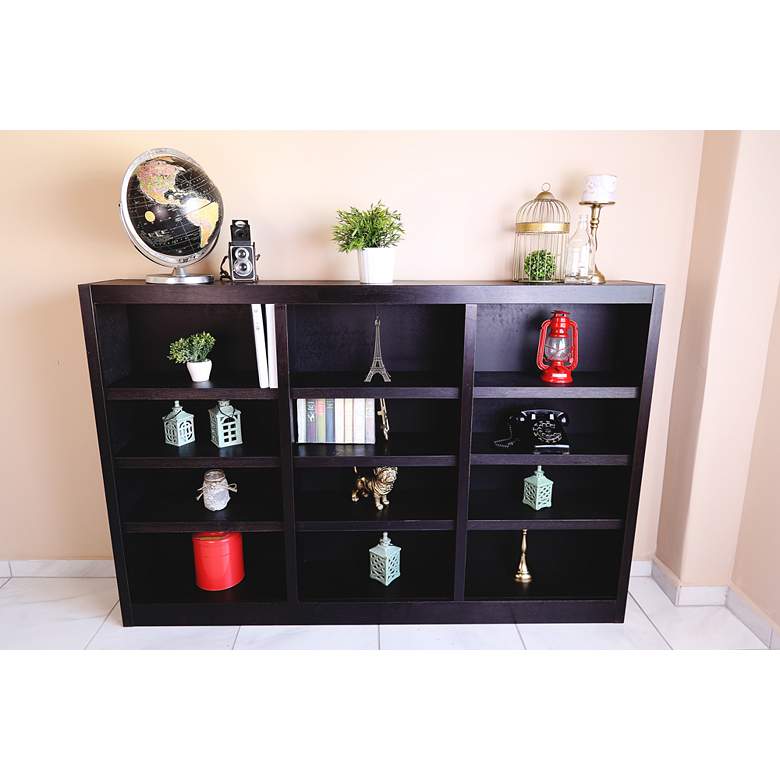 Image 7 Kassa 72" Wide Espresso Wood 12-Shelf Wall Storage Bookcase more views