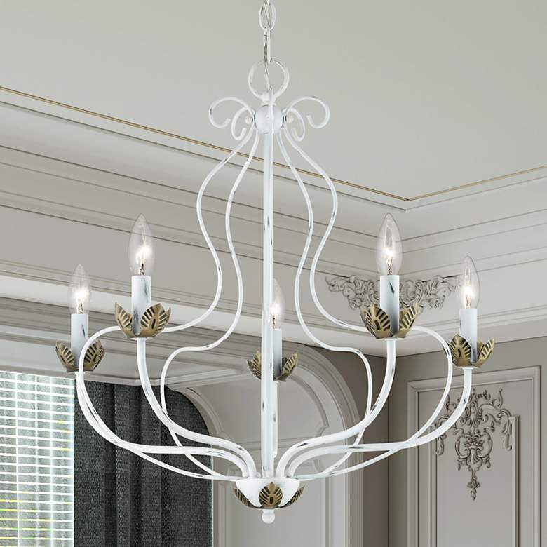 Image 1 Katarina 23" Wide Antique White 5-Light Chandelier