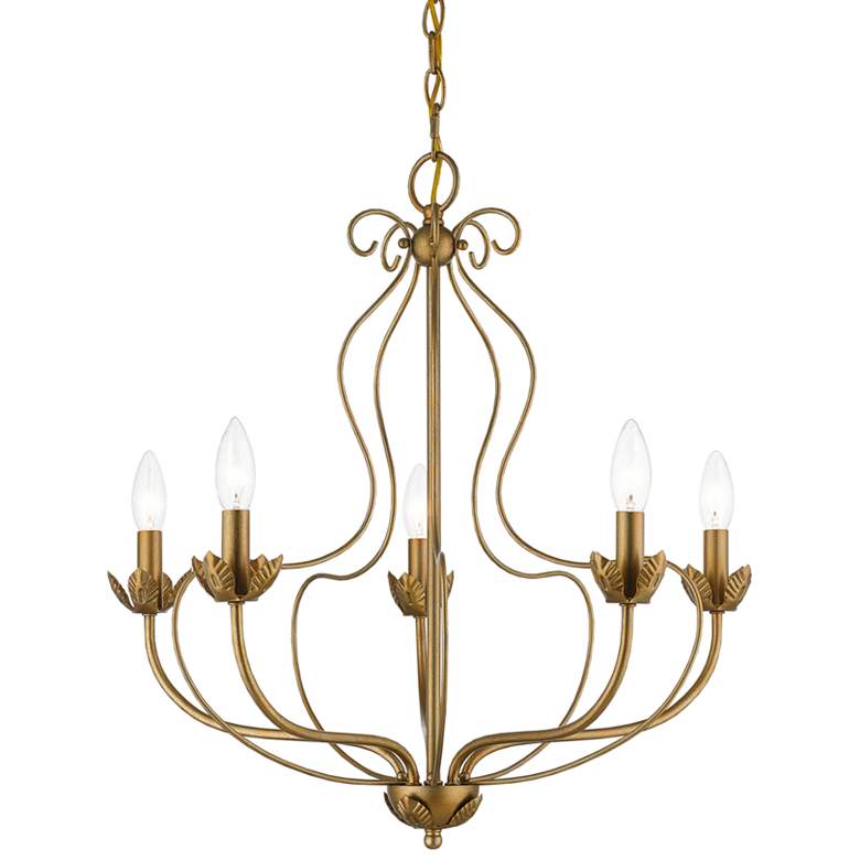 Image 3 Katarina 23"W Antique Gold Leaf 5-Light Floral Chandelier