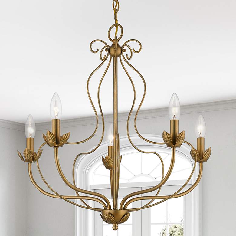 Image 2 Katarina 23 inchW Antique Gold Leaf 5-Light Floral Chandelier