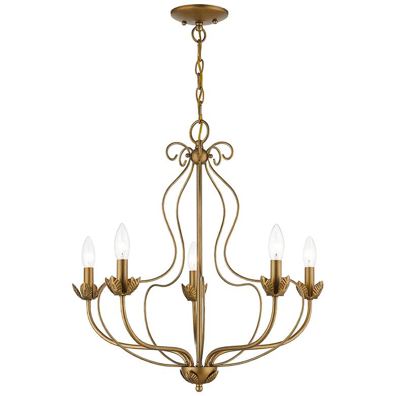 Image 7 Katarina 23"W Antique Gold Leaf 5-Light Floral Chandelier more views