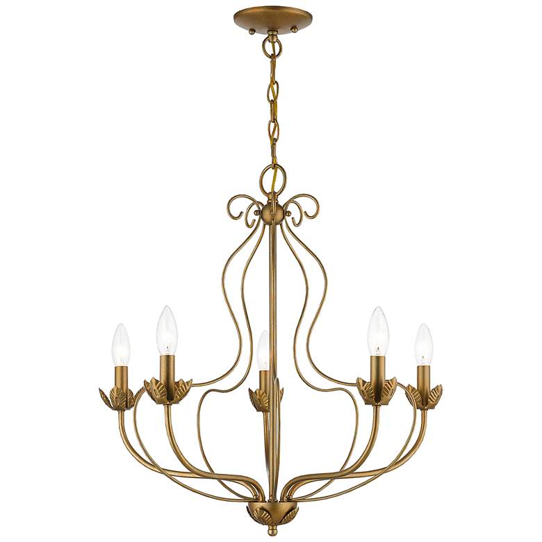 Image 7 Katarina 23 inchW Antique Gold Leaf 5-Light Floral Chandelier more views