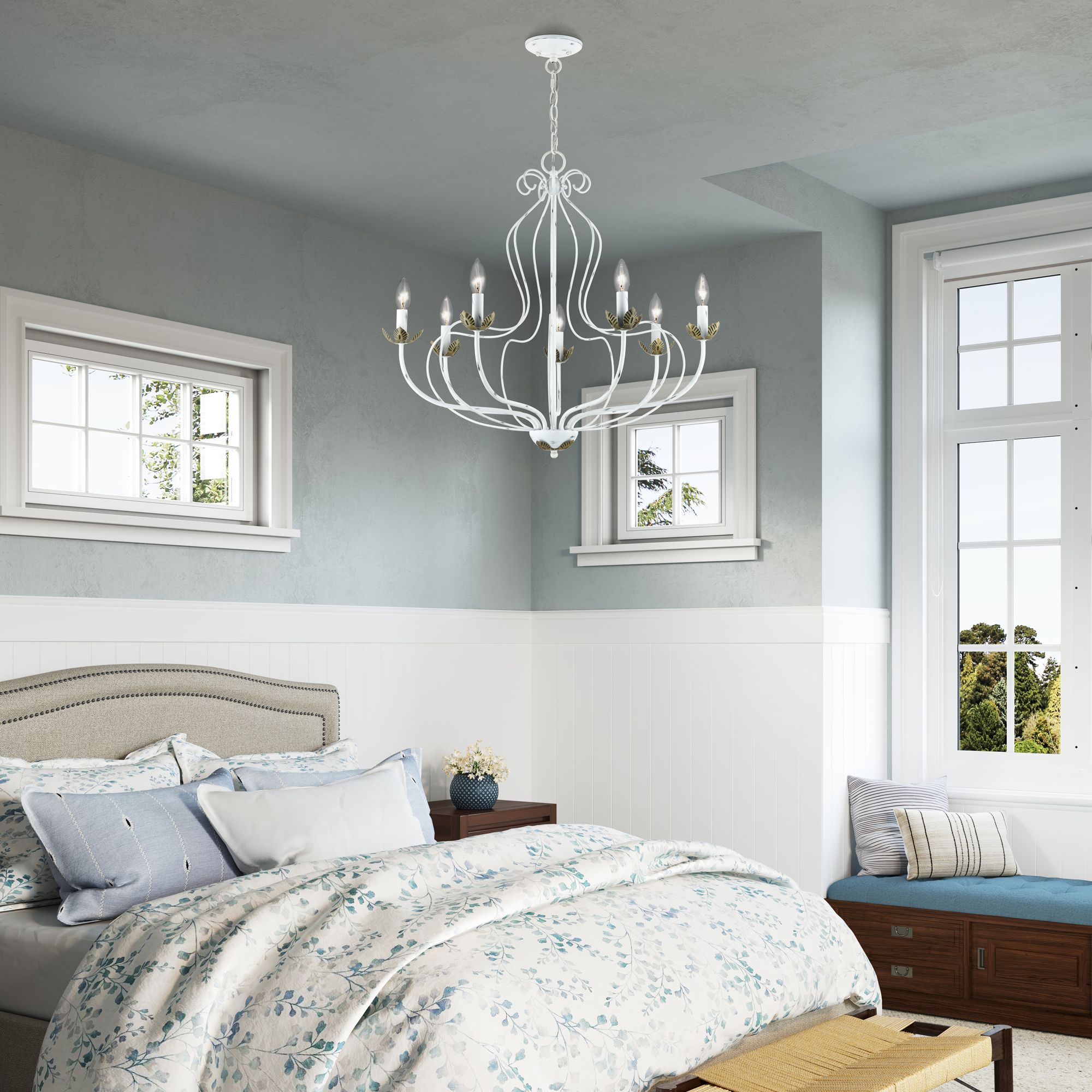 Katarina 28" Wide Antique White 7-Light Chandelier in scene