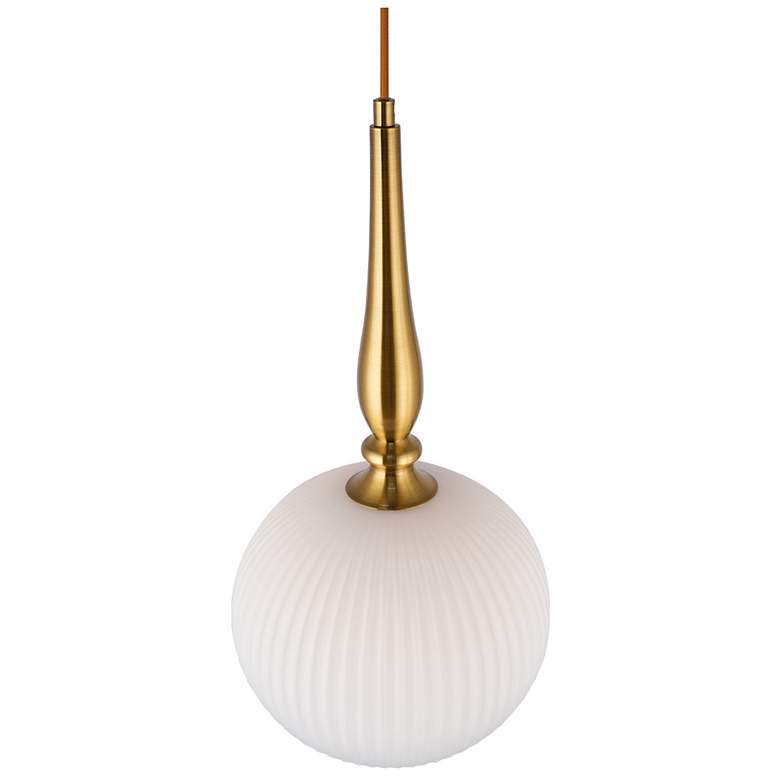 Image 2 Kate 13.8" Wide Brushed Brass Pendant w/ White Ribbed Shade more views